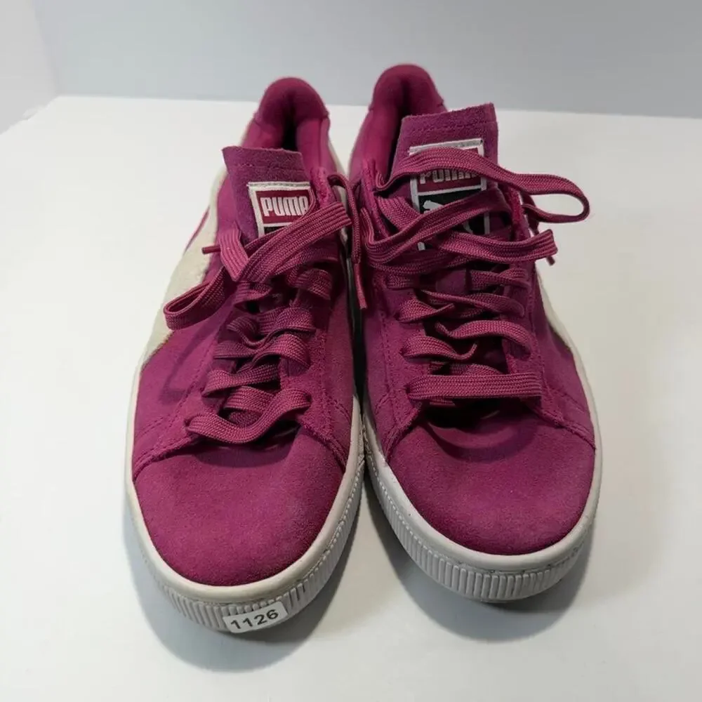 Puma Suede Classic Womens 8.5 355462-79 Fuchsia Magenta White Low Top Sneakers